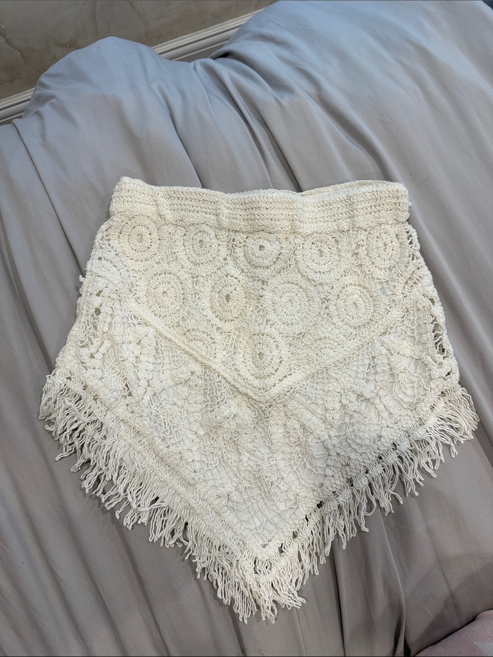 Surf Gypsy Crochet Fringe High-Waist Shorts Skirt - Cream
